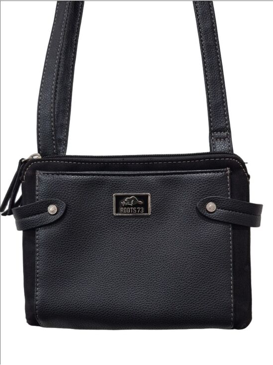 Roots Handbags - Roots 73 Black Pebbled Vegan Leather Crossbody Bag Triple Zip Multi-Pocket Purse